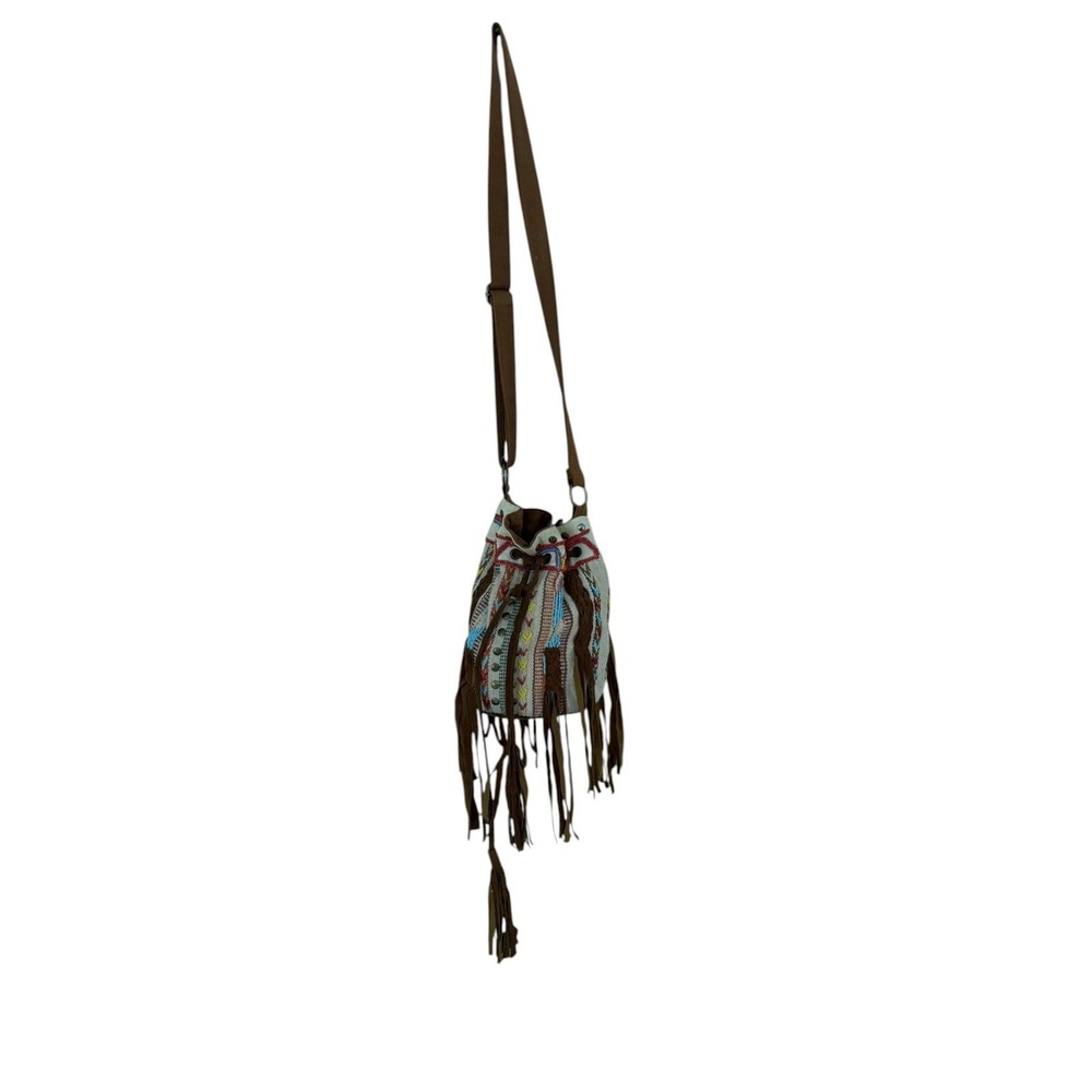 Urban Outfitters Crossbody Bucket Bag trendy Tassel Tribal Ecote beaded braid - Picture 4 of 7